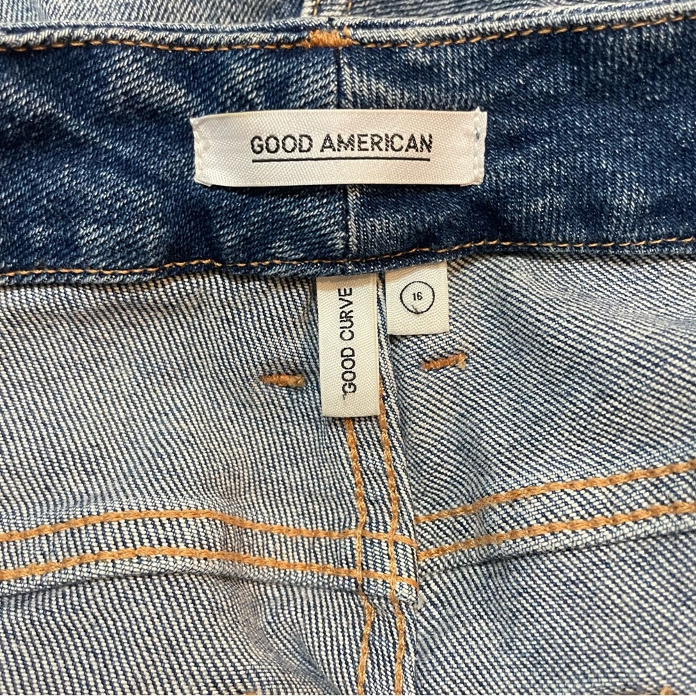 Good American Good Curve Straight Fray Hem Jeans Size 16 Medium Blue High Rise - Picture 11 of 14